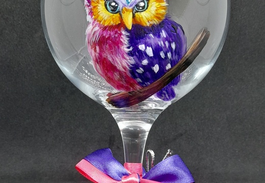 Colourful owl gin glass